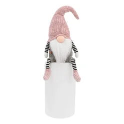 Sitzender Weihnachtswichtel, Rosa-grau, Stoff, 45 Cm