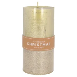 Stumpenkerze, Altgold Metallic, Paraffin, 15 Cm