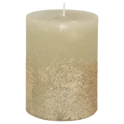 Stumpenkerze, Cottage Green Mit Goldenem Glitzer, Paraffin, 10 Cm