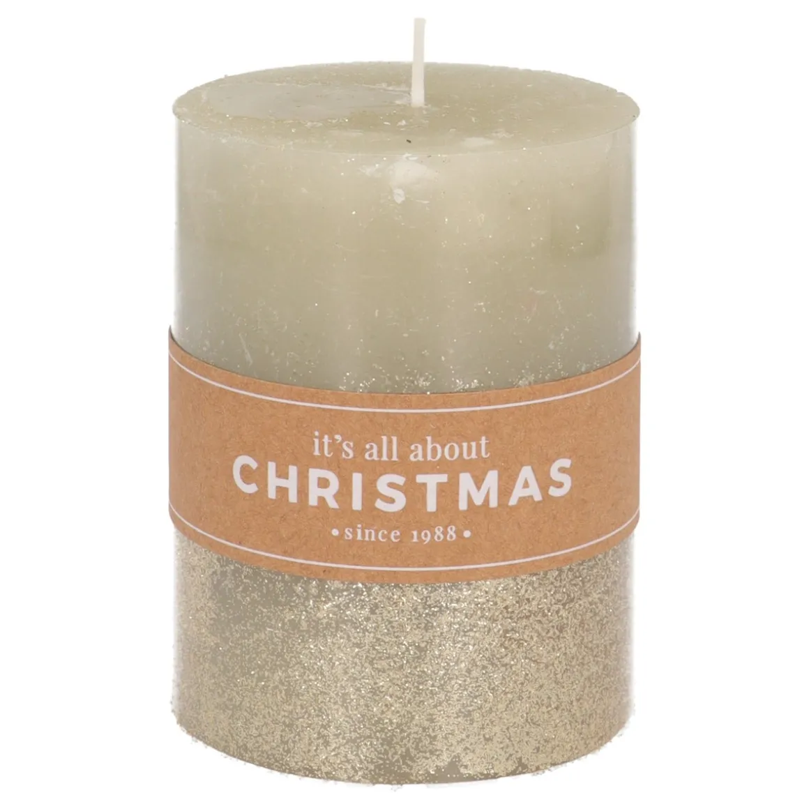 Stumpenkerze, Cottage Green Mit Goldenem Glitzer, Paraffin, 10 Cm