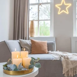 Stumpenkerze, Elfenbein Mit Goldenem Glitzer, Paraffin, 15 Cm