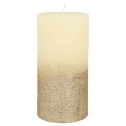 Stumpenkerze, Elfenbein Mit Goldenem Glitzer, Paraffin, 15 Cm