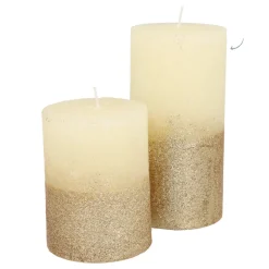 Stumpenkerze, Elfenbein Mit Goldenem Glitzer, Paraffin, 15 Cm