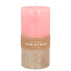 Stumpenkerze, Rosa Mit Goldenem Glitzer, Paraffin, 15 Cm