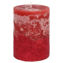 Stumpenkerze, Rot Mit Rotem Glitzer, Paraffin, 10 Cm