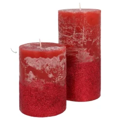 Stumpenkerze, Rot Mit Rotem Glitzer, Paraffin, 10 Cm