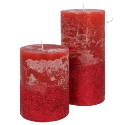 Stumpenkerze, Rot Mit Rotem Glitzer, Paraffin, 15 Cm
