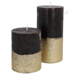 Stumpenkerze, Schwarz Mit Goldenem Glitzer, Paraffin, 15 Cm