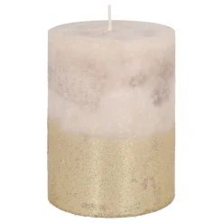 Stumpenkerze, Taupe Mit Goldenem Glitzer, Paraffin, 10 Cm