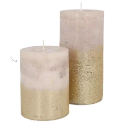 Stumpenkerze, Taupe Mit Goldenem Glitzer, Paraffin, 10 Cm