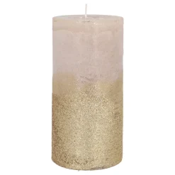 Stumpenkerze, Taupe Mit Goldenem Glitzer, Paraffin, 15 Cm