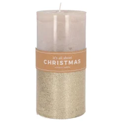 Stumpenkerze, Taupe Mit Goldenem Glitzer, Paraffin, 15 Cm