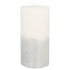 Stumpenkerze, Weiß Mit Silbernem Glitzer, Paraffin, 15 Cm