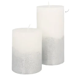 Stumpenkerze, Weiß Mit Silbernem Glitzer, Paraffin, 15 Cm