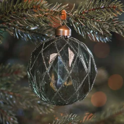 Tannengrüne Weihnachtskugel Mit Relief Und Glitzer