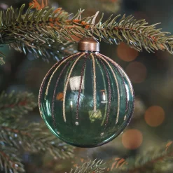 Tannengrüne Weihnachtskugel Mit Glitzerstreifen