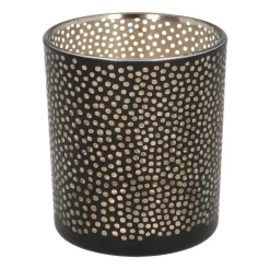 Teelichthalter Lochmuster Schwarz, Glas, 8 Cm