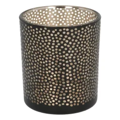 Teelichthalter Lochmuster Schwarz, Glas, 12,5 Cm