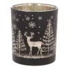 Teelichthalter Rentier Im Wald, Schwarz, Glas, 8 Cm