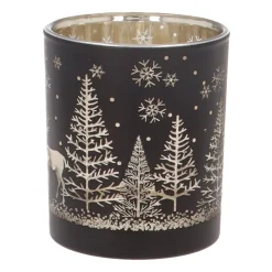 Teelichthalter Rentier Im Wald, Schwarz, Glas, 8 Cm