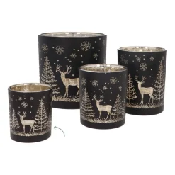 Teelichthalter Rentier Im Wald, Schwarz, Glas, 8 Cm