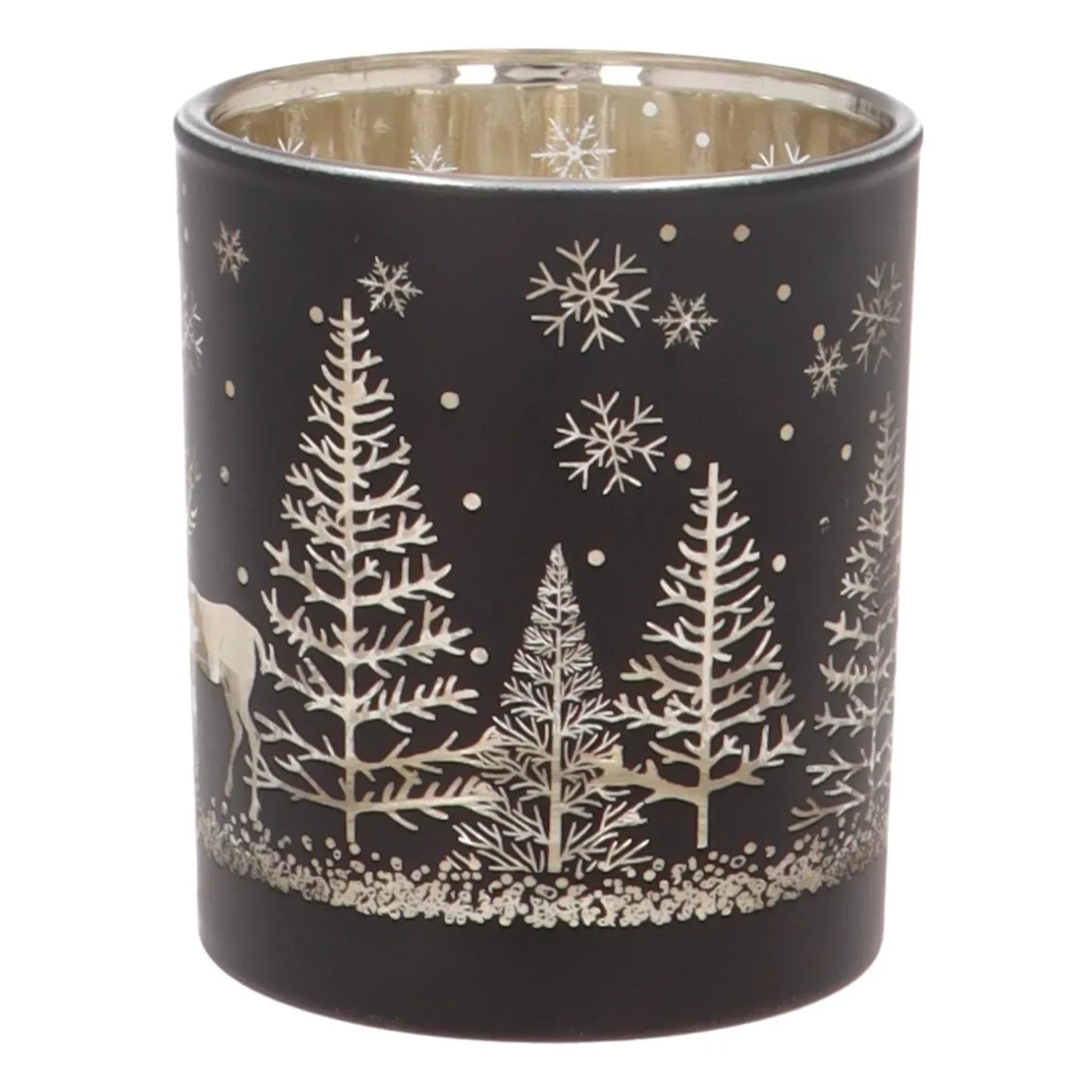 Teelichthalter Rentier Im Wald, Schwarz, Glas, 8 Cm