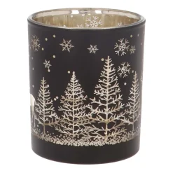 Teelichthalter Rentier Im Wald, Schwarz, Glas, 8 Cm