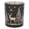 Teelichthalter Rentier Im Wald, Schwarz, Glas, 10 Cm