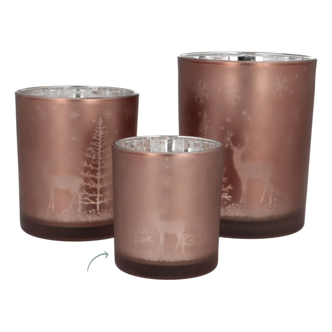 Teelichthalter Rentier Im Wald, Taupe, Glas, 8 Cm