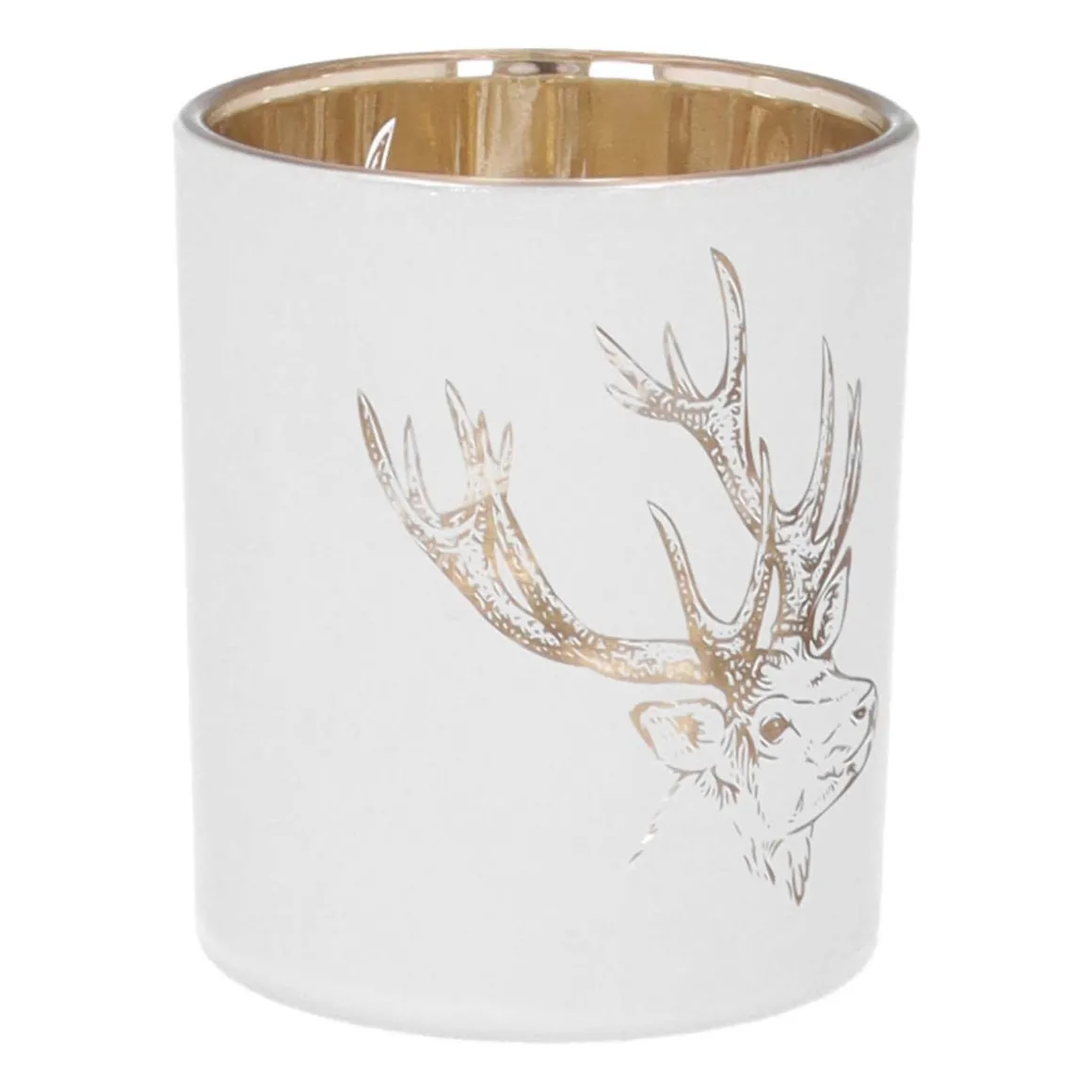 Teelichthalter Rentierkopf, Weiß, Glas, 8 Cm