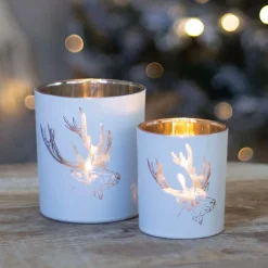 Teelichthalter Rentierkopf, Weiß, Glas, 8 Cm