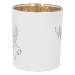 Teelichthalter Rentierkopf, Weiß, Glas, 8 Cm