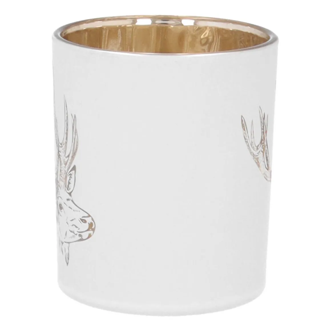 Teelichthalter Rentierkopf, Weiß, Glas, 8 Cm