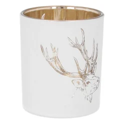 Teelichthalter Rentierkopf, Weiß, Glas, 8 Cm