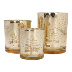 Teelichthalter Tannenbäume, Gold, Glas, 8 Cm