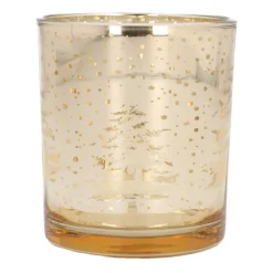 Teelichthalter Tannenbäume, Gold, Glas, 10 Cm