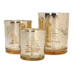 Teelichthalter Tannenbäume, Gold, Glas, 10 Cm