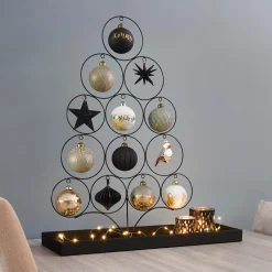 Teelichthalter Tannenbäume, Schwarz, Glas, 8 Cm