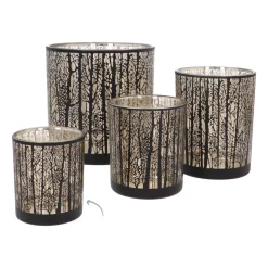 Teelichthalter Wald, Schwarz, Glas, 8 Cm