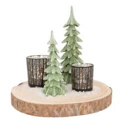 Teelichthalter Wald, Schwarz, Glas, 8 Cm