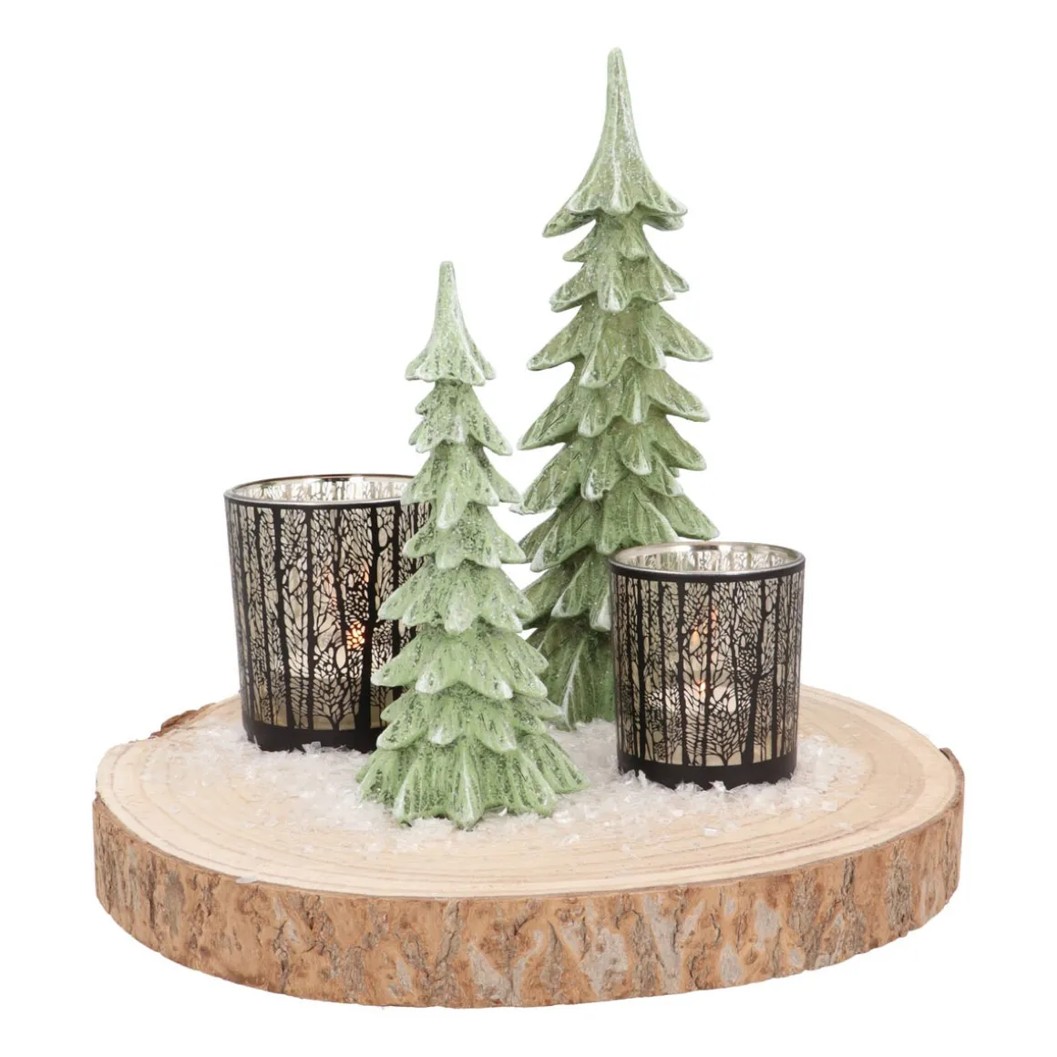 Teelichthalter Wald, Schwarz, Glas, 8 Cm