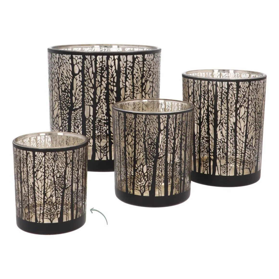 Teelichthalter Wald, Schwarz, Glas, 8 Cm