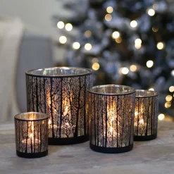Teelichthalter Wald, Schwarz, Glas, 12,5 Cm
