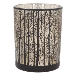 Teelichthalter Wald, Schwarz, Glas, 12,5 Cm