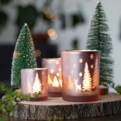 Teelichthalter Weihnachten Rosa, Glas, 12,5 Cm