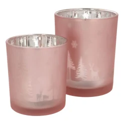 Teelichthalter Weihnachten Rosa, Glas, 12,5 Cm