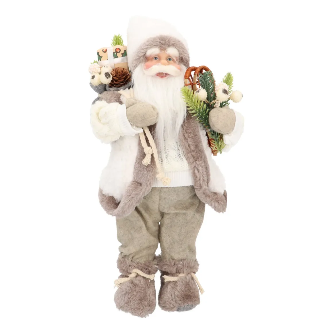 Traditionelle Weihnachtsmann-Figur, Stehend, Grau-weiß, 30 Cm