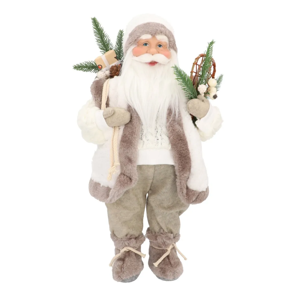 Traditionelle Weihnachtsmann-Figur, Stehend, Grau-weiß, 45 Cm