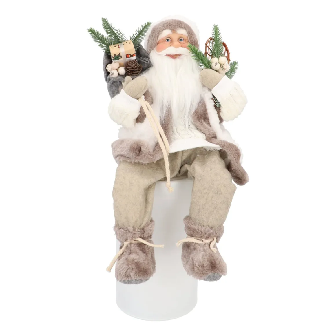 Traditionelle Weihnachtsmann-Figur, Sitzend, Grau-weiß, 45 Cm