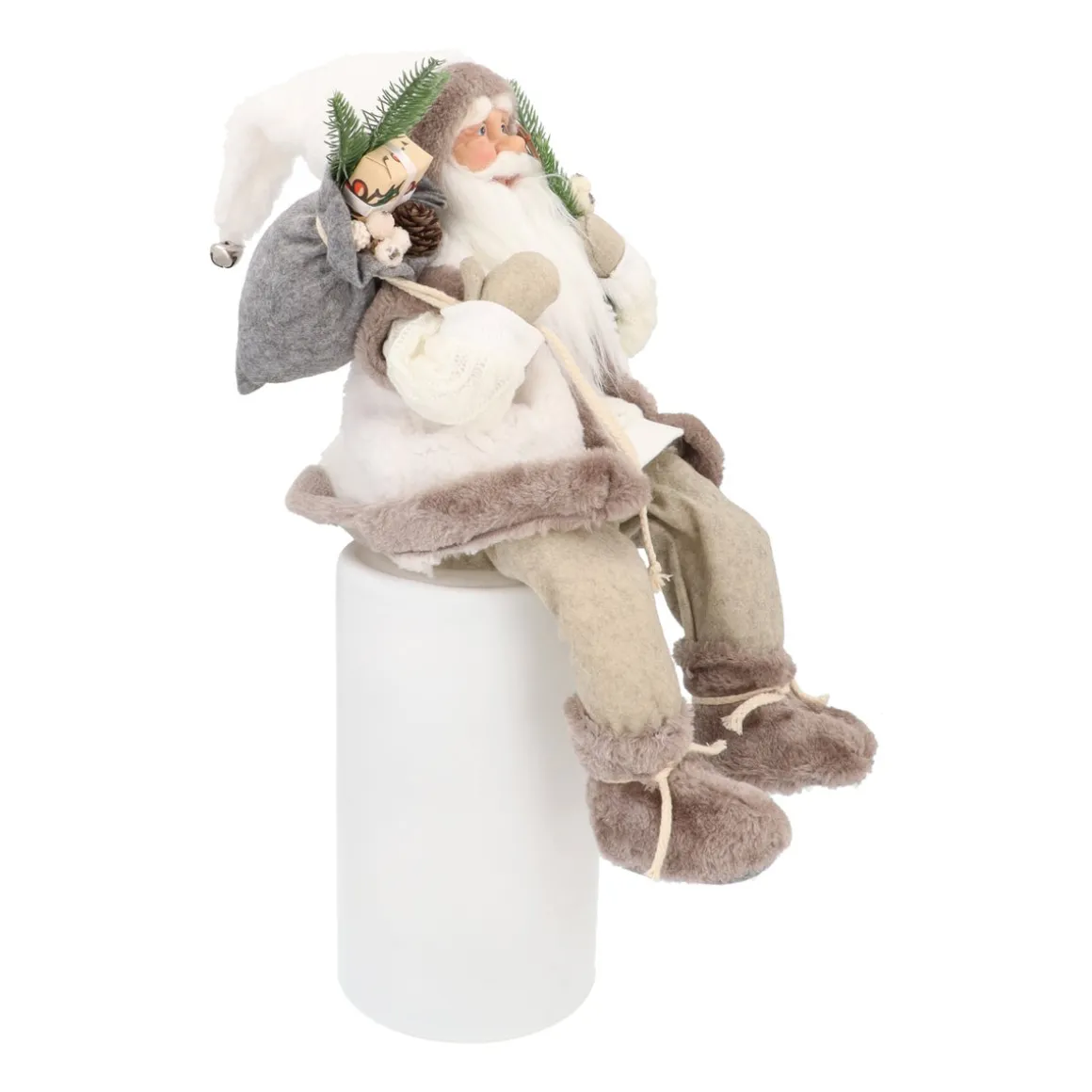 Traditionelle Weihnachtsmann-Figur, Sitzend, Grau-weiß, 45 Cm